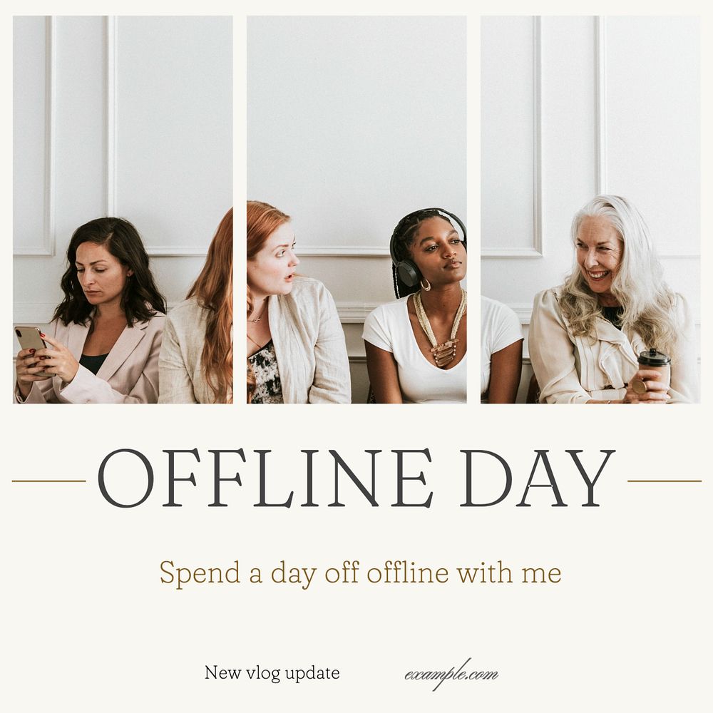 Offline day Instagram post template, editable text