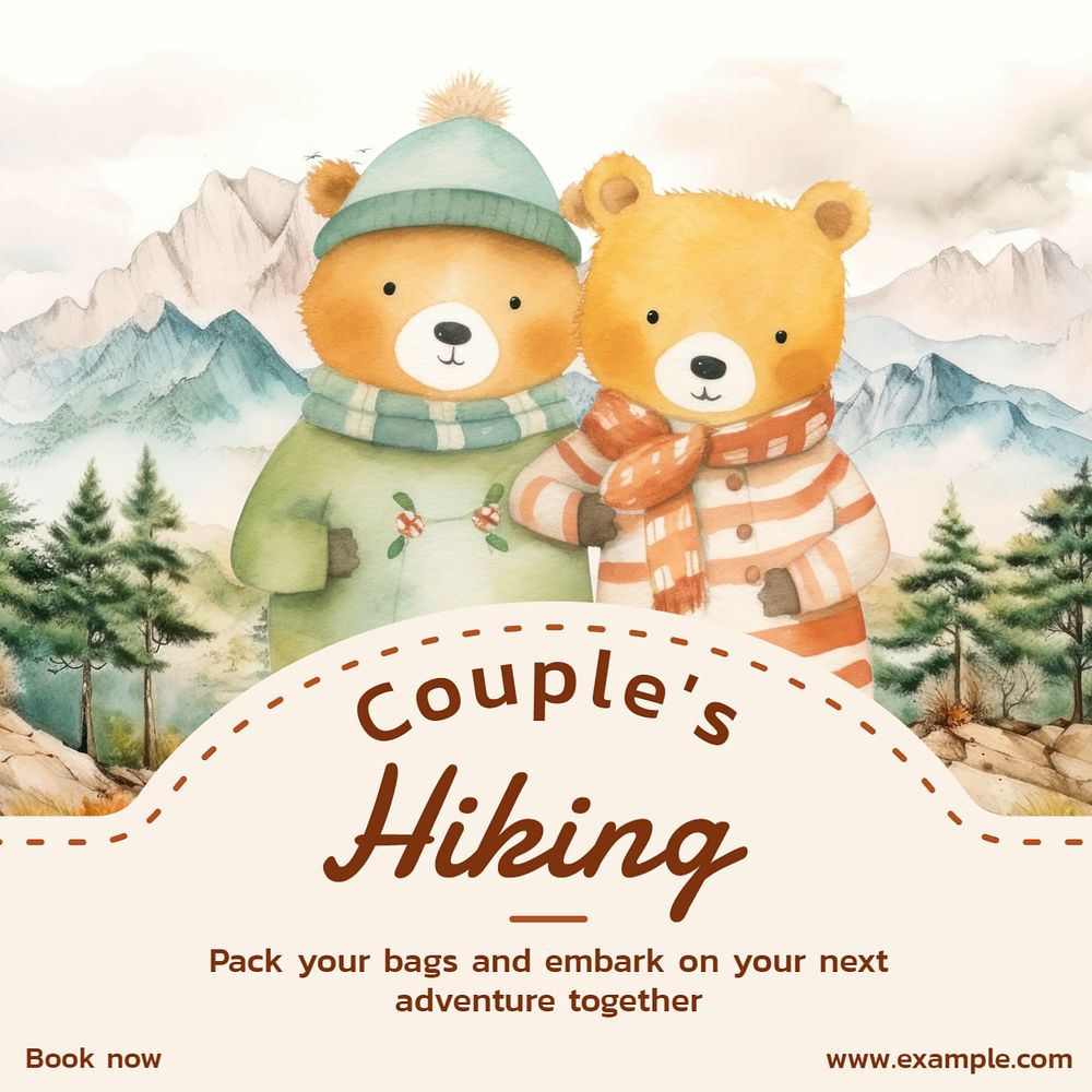 Couple's hiking Instagram post template, editable text