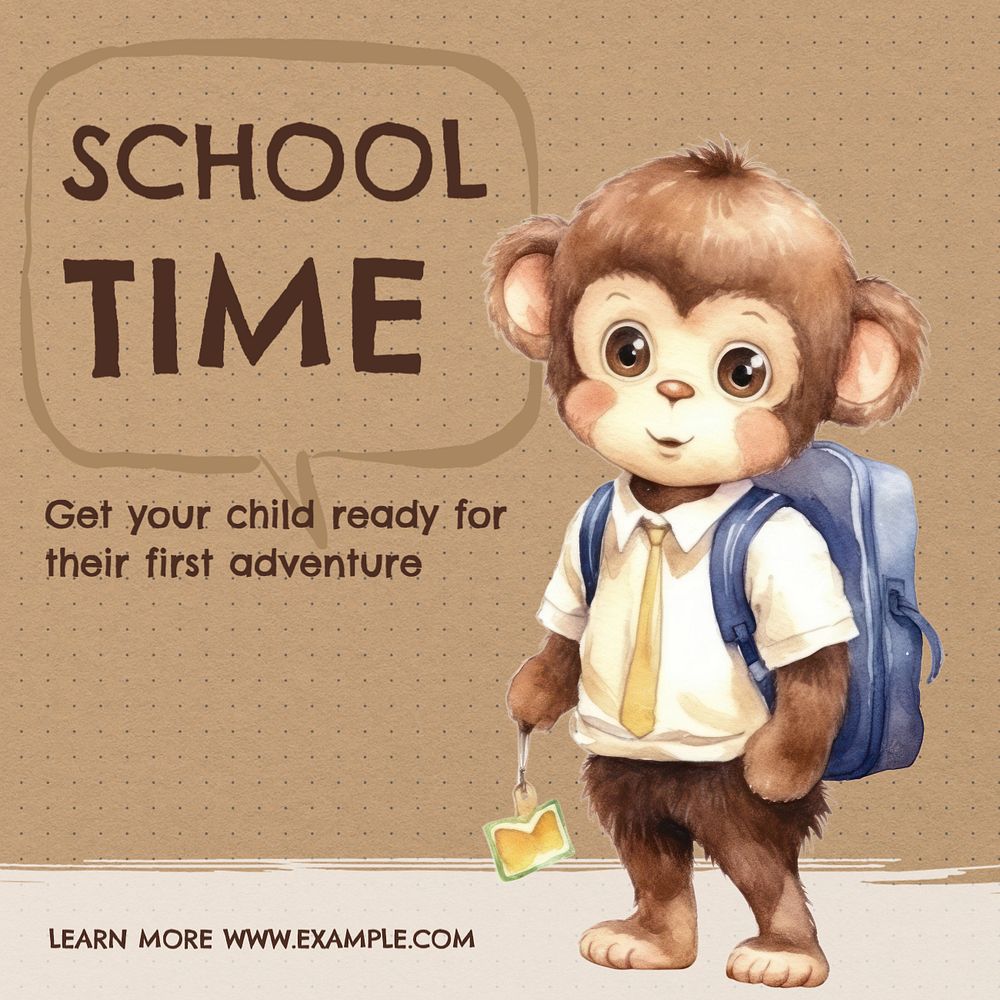 School time Instagram post template, editable text
