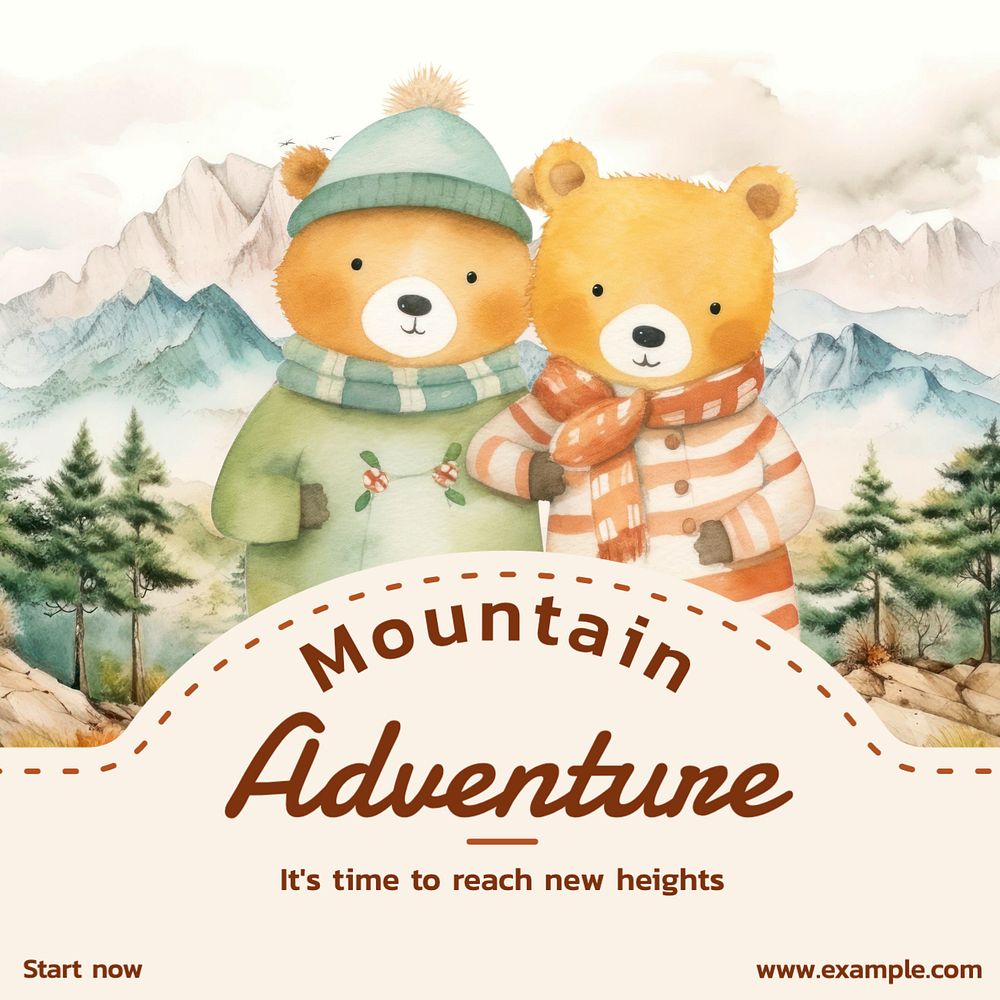 Mountain adventure Instagram post template, editable text