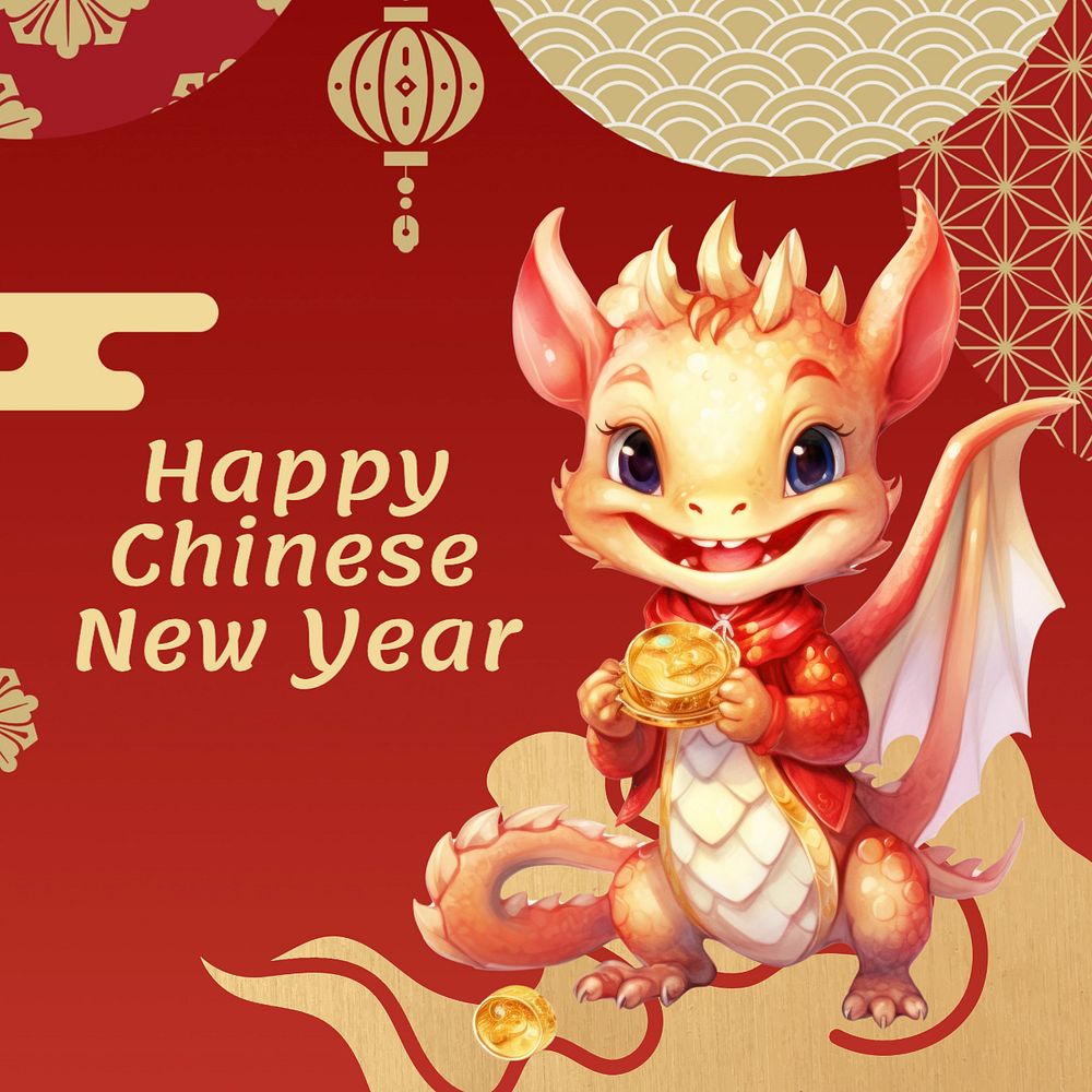 Happy Chinese new year Instagram post template, editable text