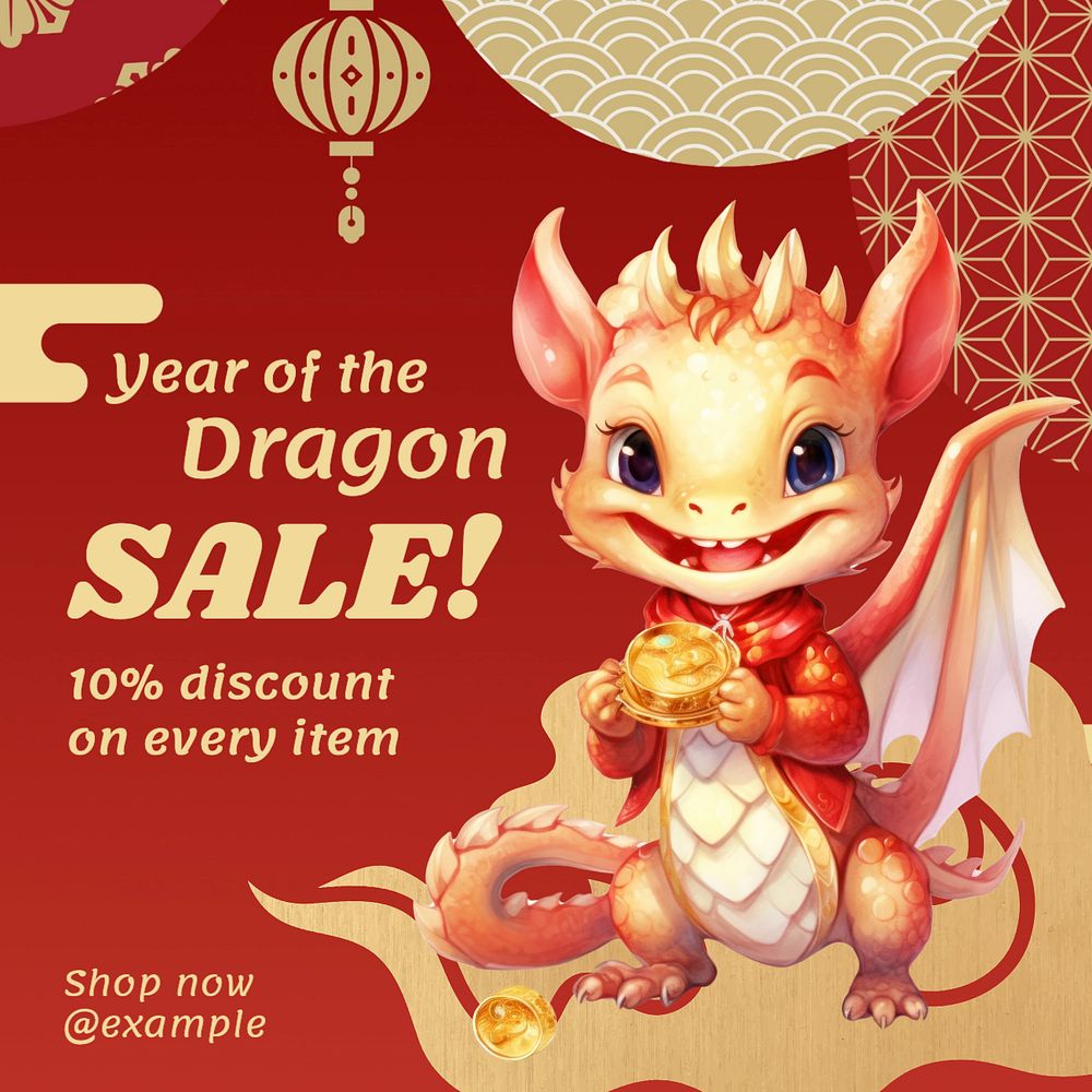 Chinese New Year sale Instagram post template, editable text