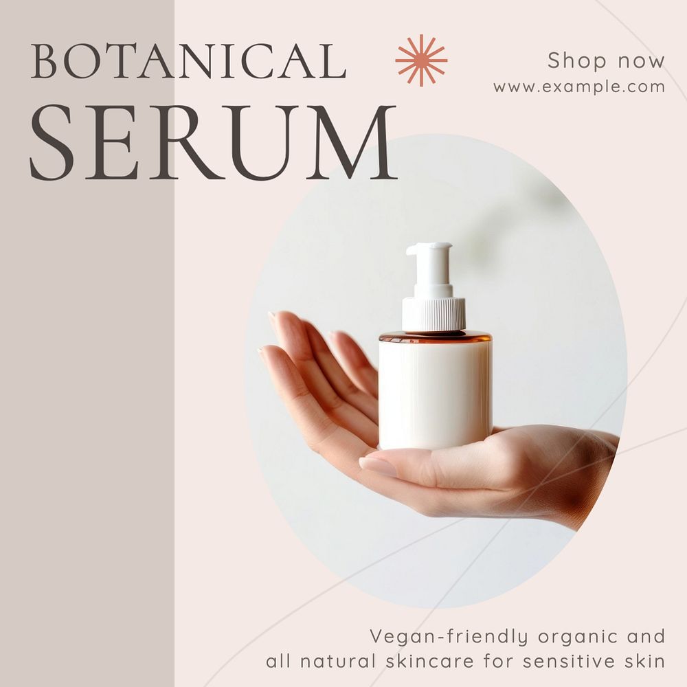 Botanical skincare Instagram post template, editable text