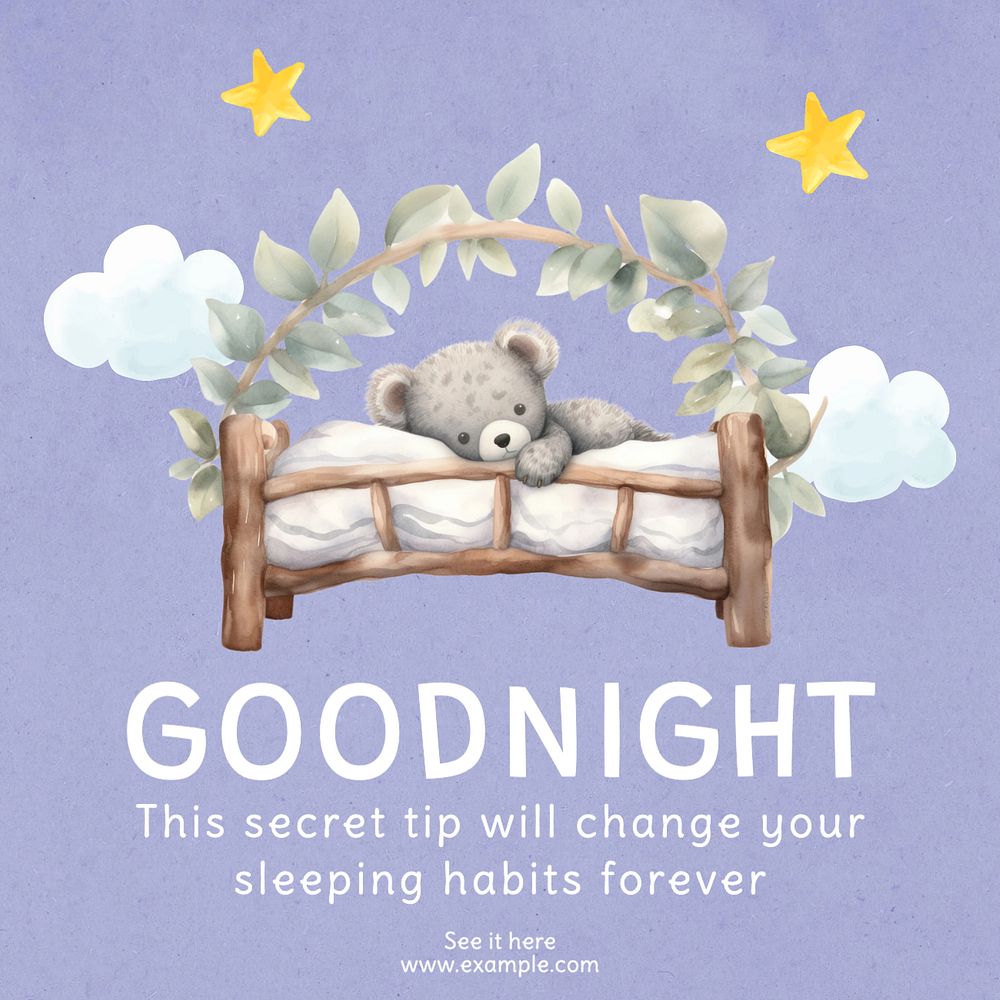 Good night Instagram post template, editable text