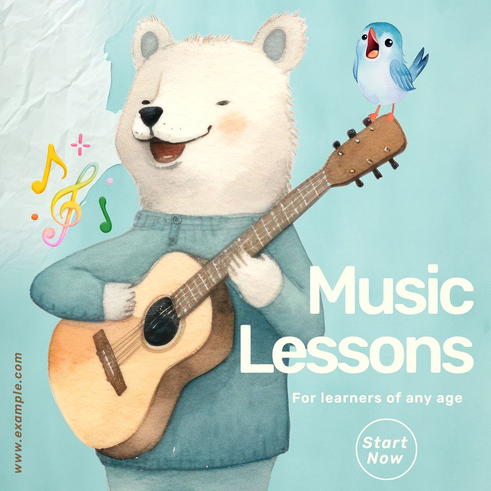 Music lessons Instagram post template, editable text