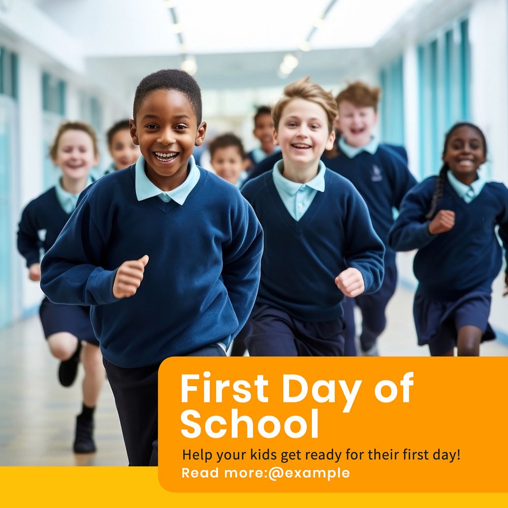 First school day Instagram post template, editable text