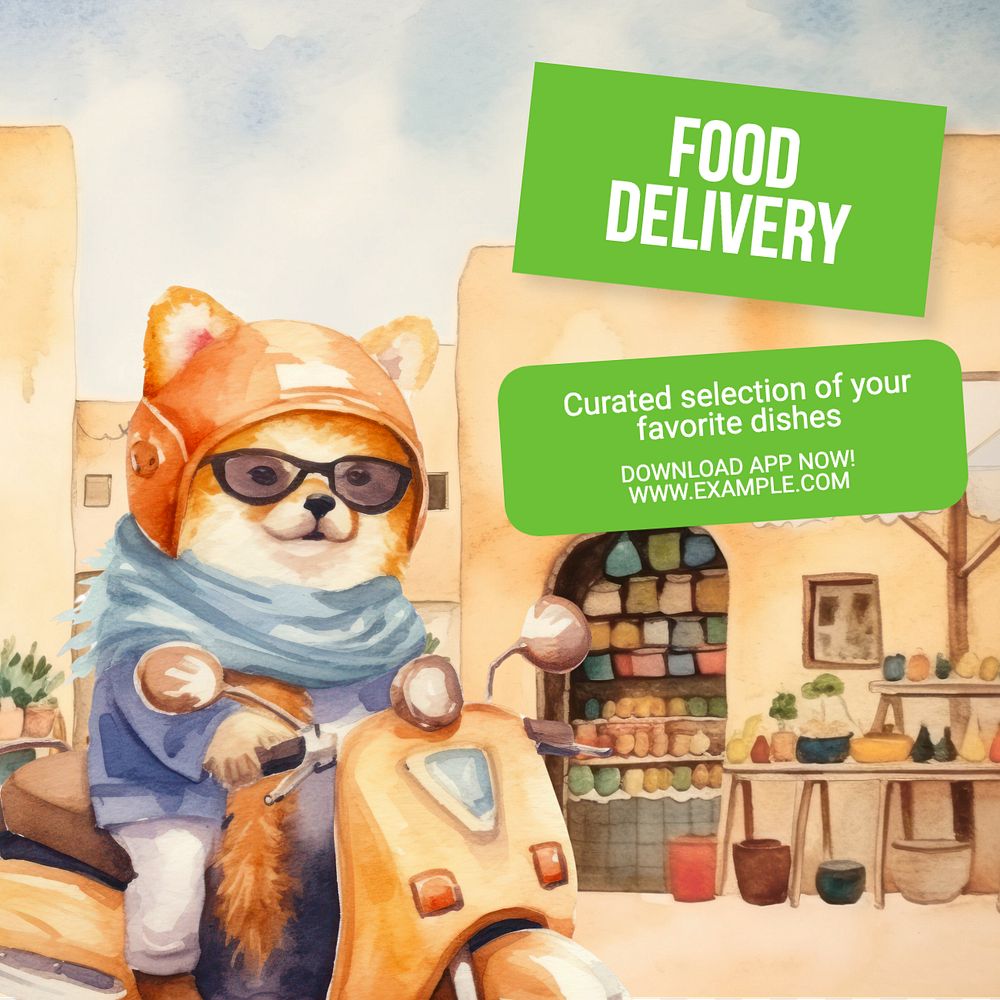 Food delivery Instagram post template, editable text
