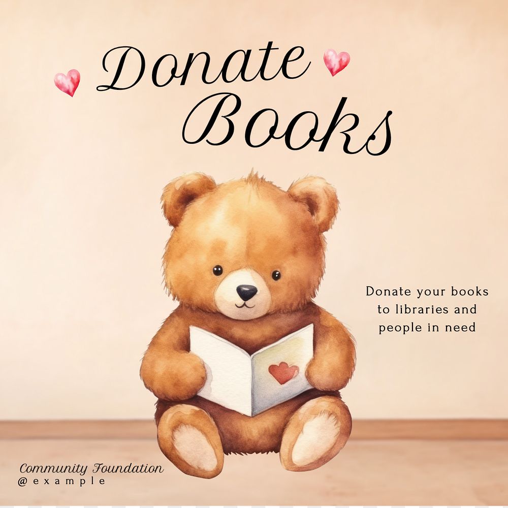 Book donation Instagram post template, editable text