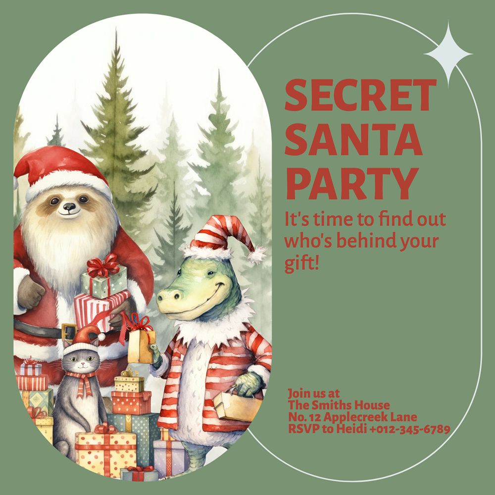 Secret Santa party Instagram post template, editable text