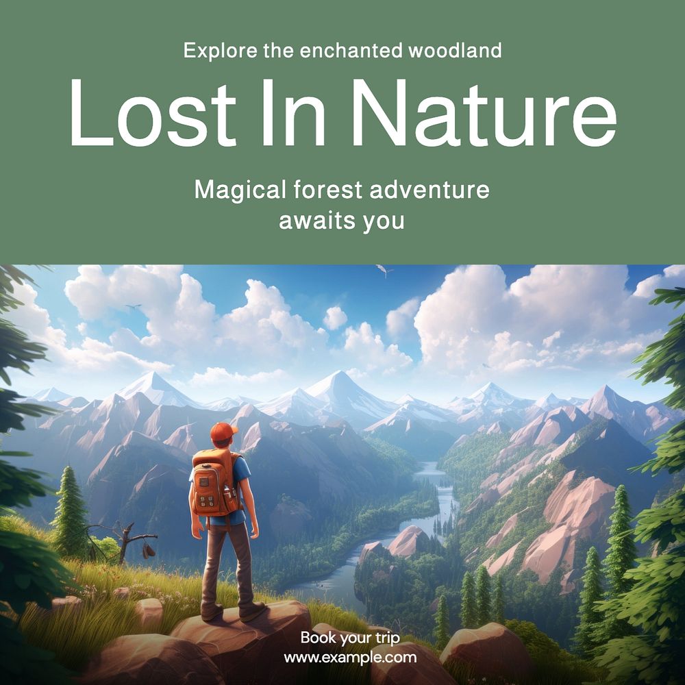 Lost in nature Instagram post template, editable text