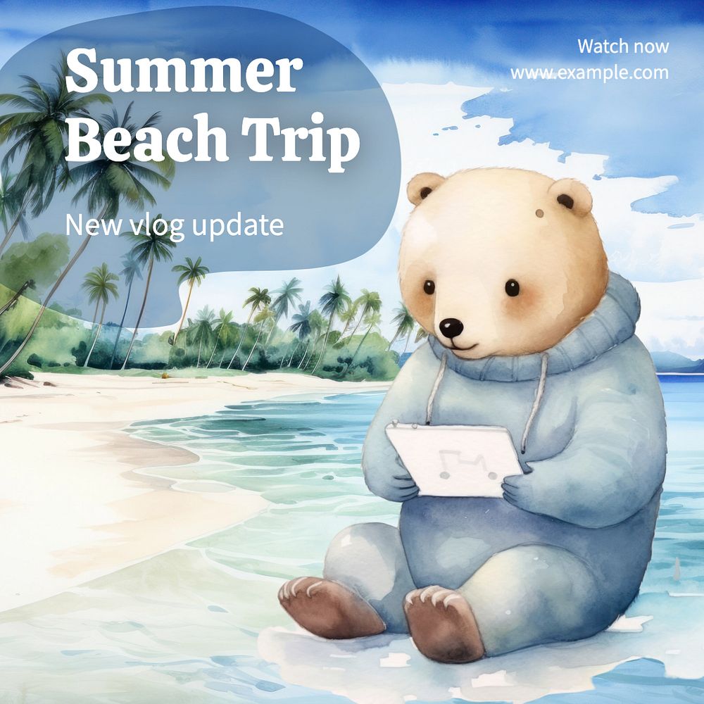 Summer beach trip Instagram post template, editable text