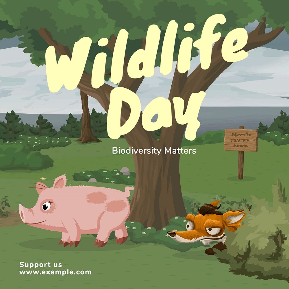 Wildlife day Instagram post template, glitch game editable design