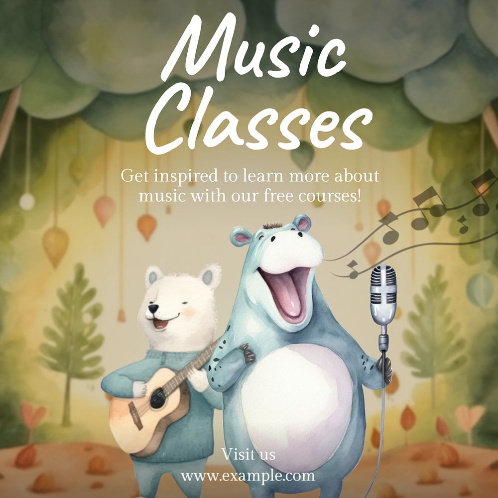 Music classes Instagram post template, editable text