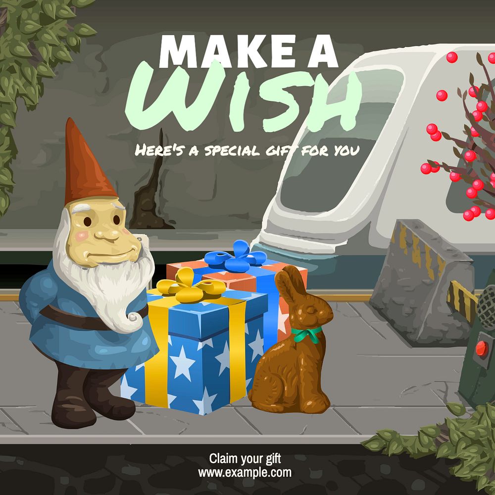 Make a wish Instagram post template, glitch game editable design