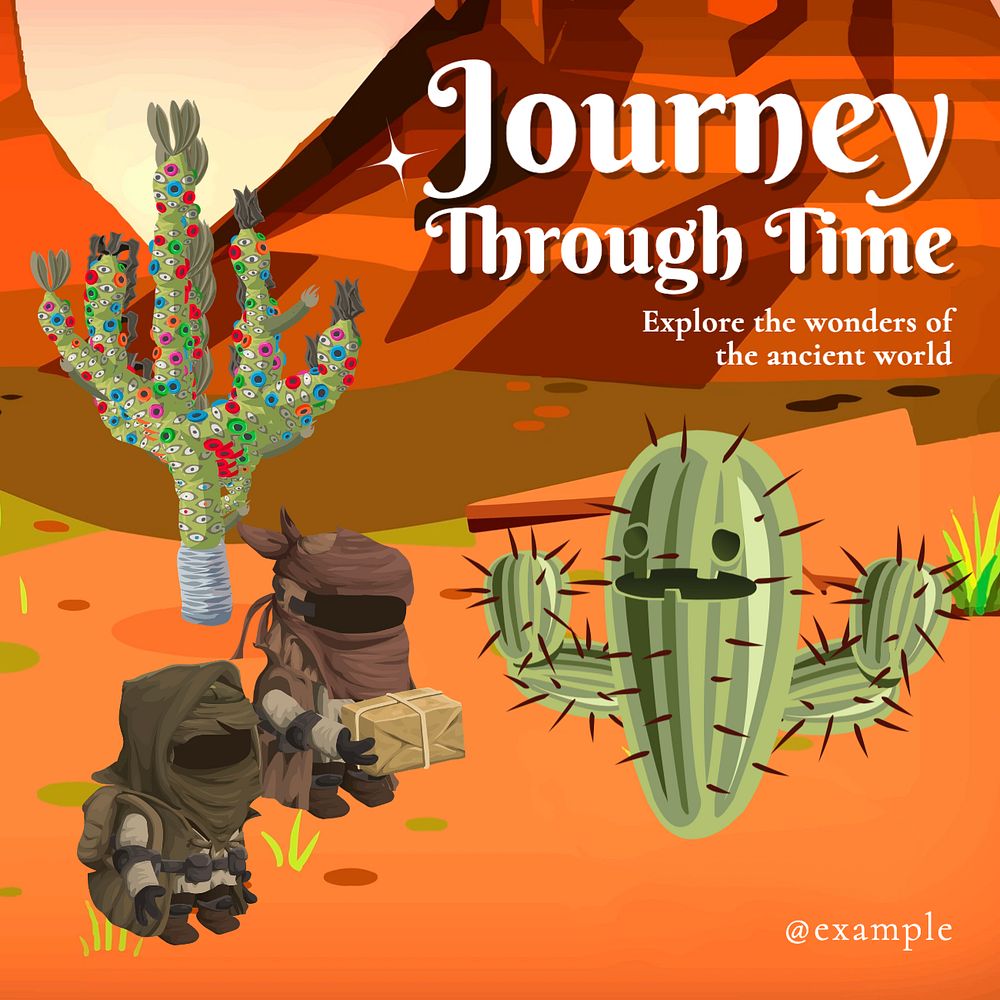 Journey through time Instagram post template, glitch game editable design