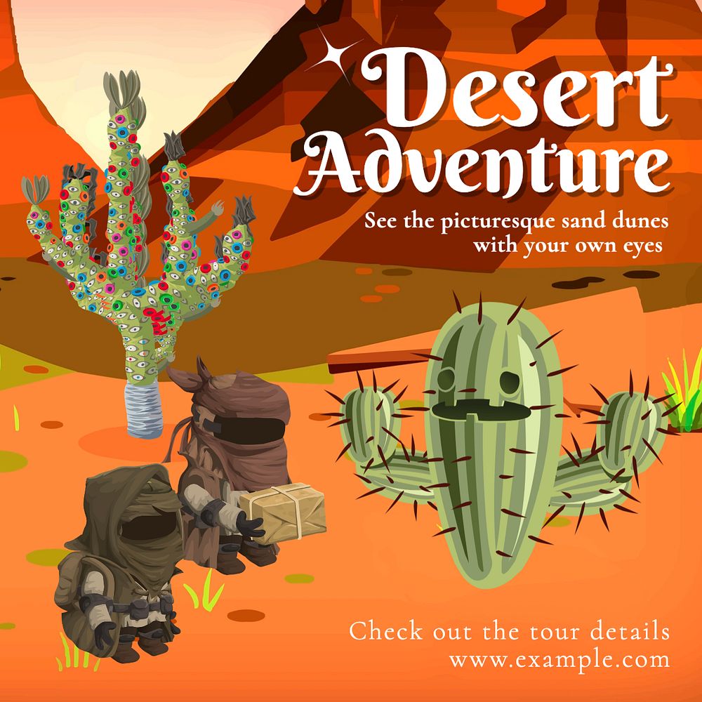 Desert tour Instagram post template, glitch game editable design