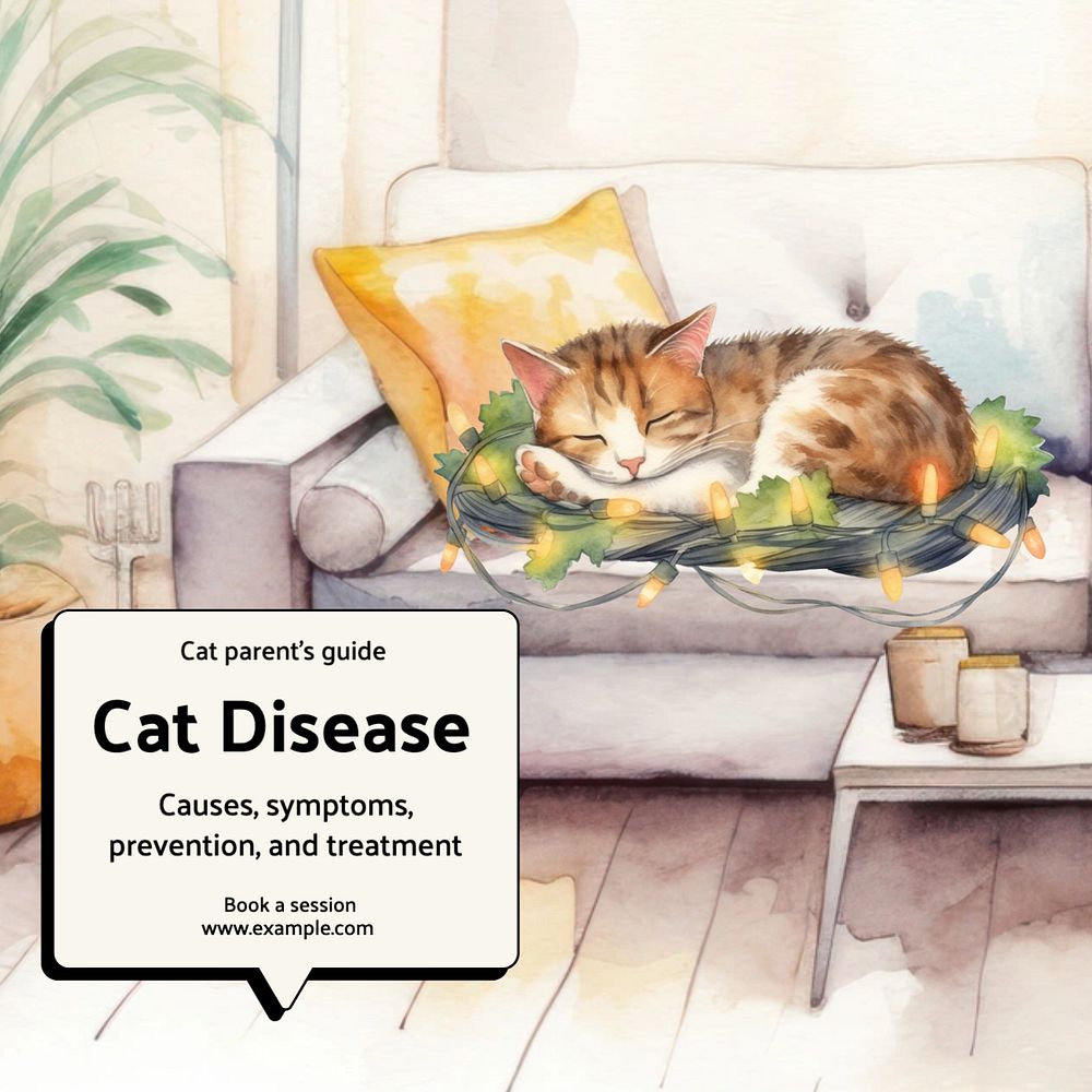 Cat disease Instagram post template, editable text