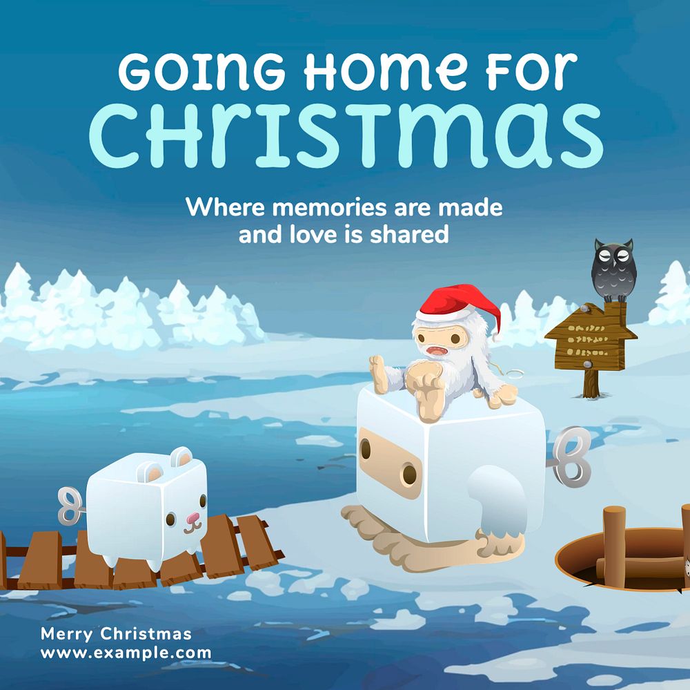 Christmas Instagram post template, glitch game editable design