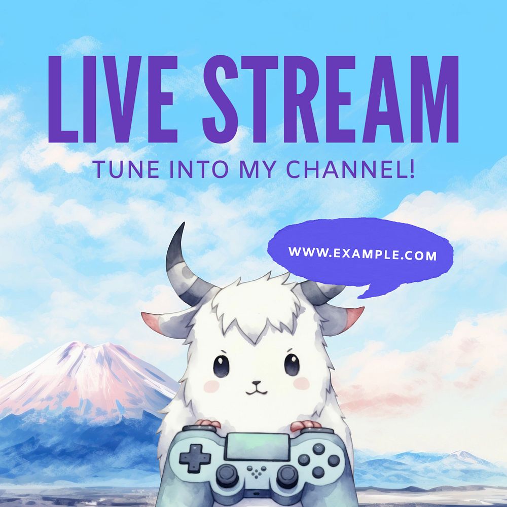 Live stream Instagram post template, editable text