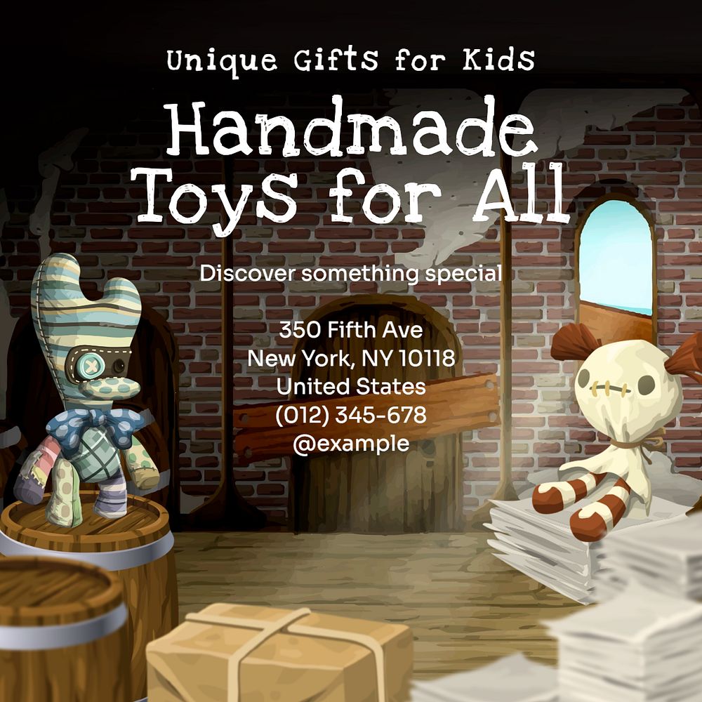 Handmade toys Instagram post template, glitch game editable design