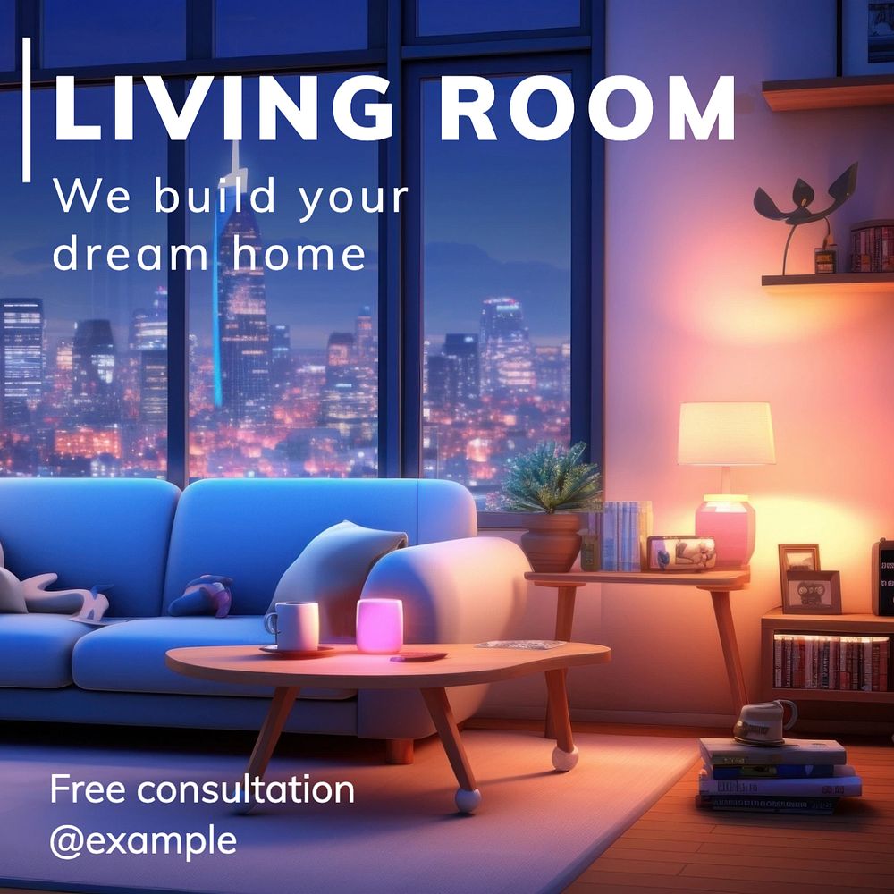 Living room Instagram post template, editable text