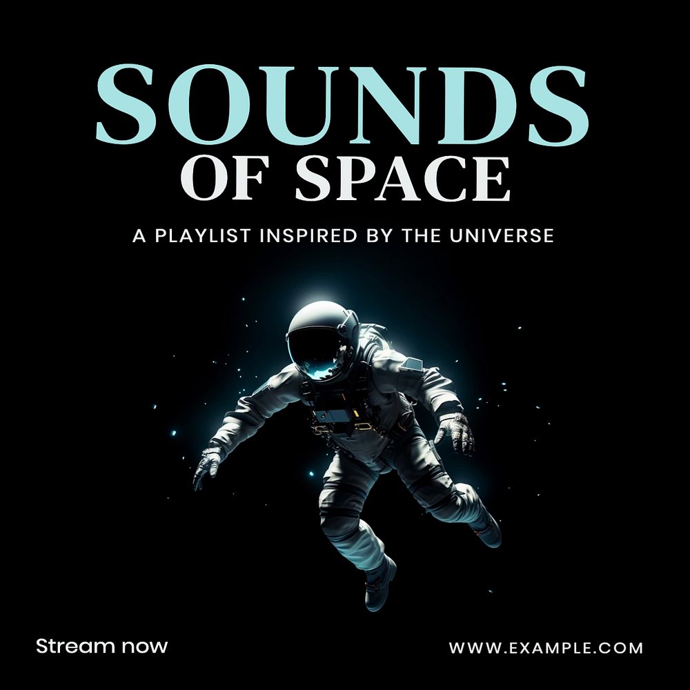 Space playlist Instagram post template, editable text