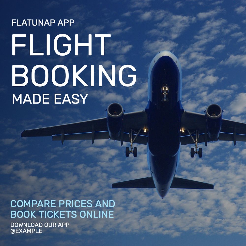 Flight booking Instagram post template, editable text