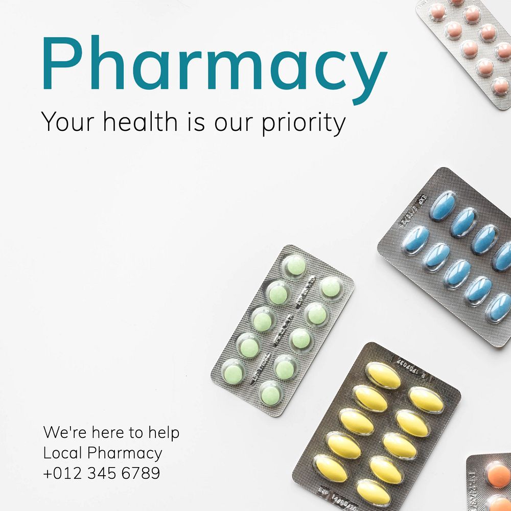Pharmacy Instagram post template, editable text