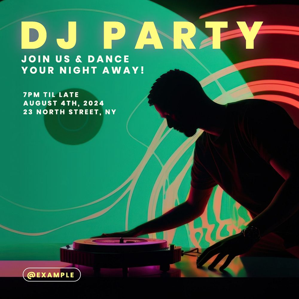 DJ party Instagram post template, editable text