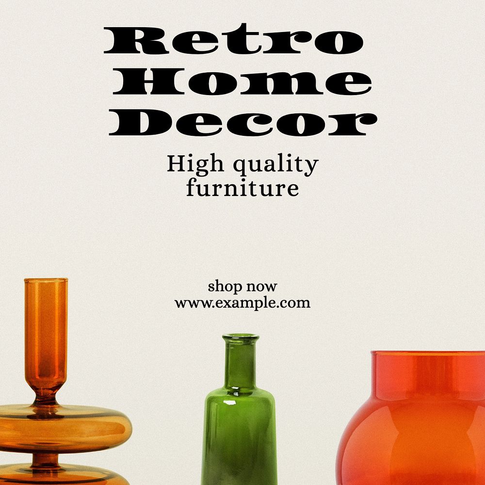 Retro home decor Instagram post template, editable text