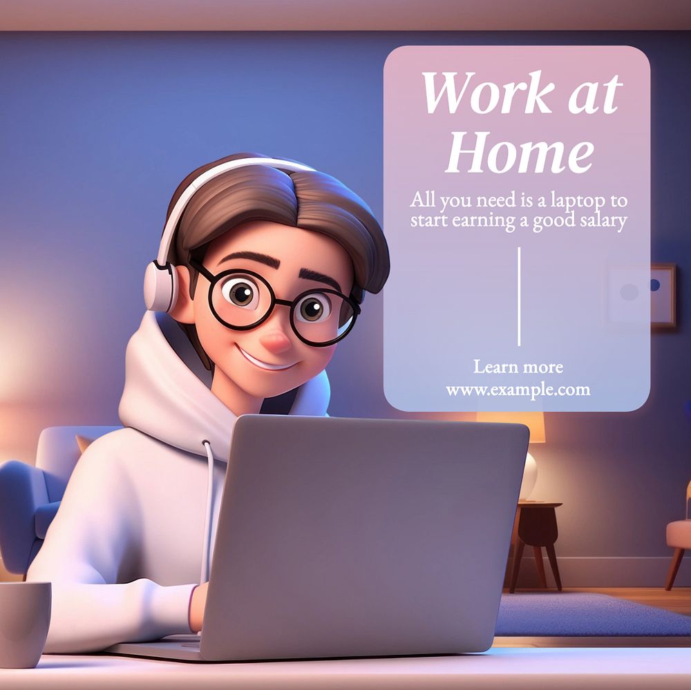 Work at home Instagram post template, editable text