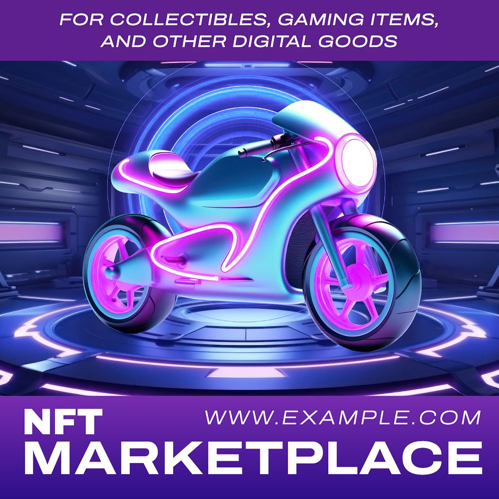 NFT marketplace blockchain Instagram post template, editable text