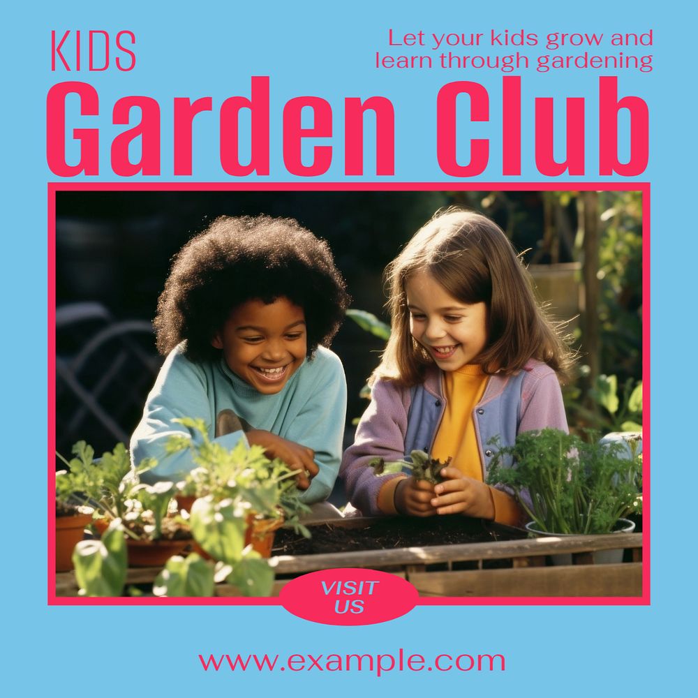 Kids garden club Instagram post template, editable text