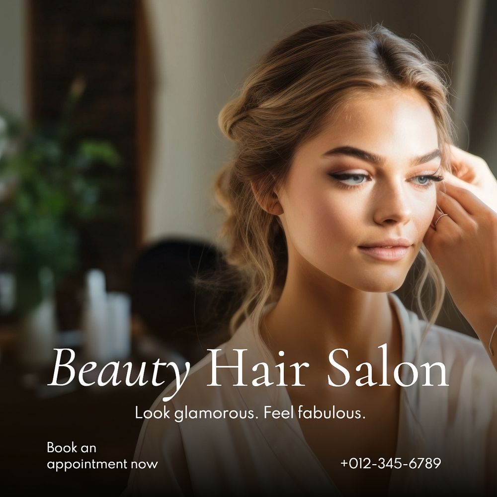 Hair Salon Instagram post template, editable text