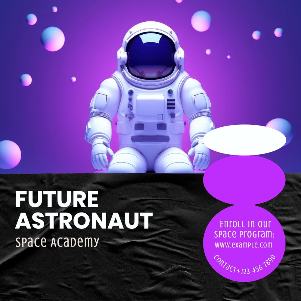 Future astronaut Instagram post template, editable text