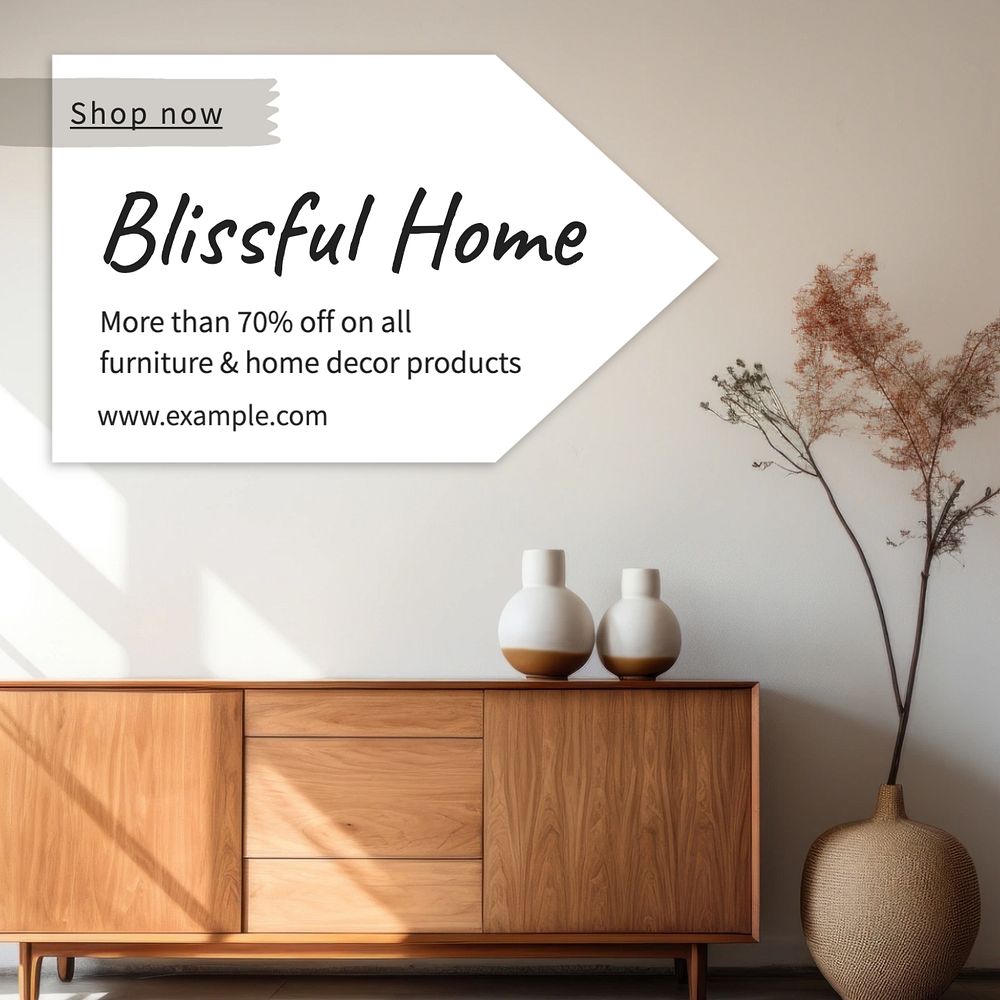 Blissful home Instagram post template, editable text