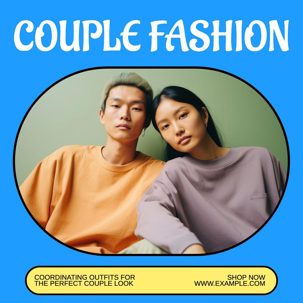 Couple's fashion Instagram post template, editable text