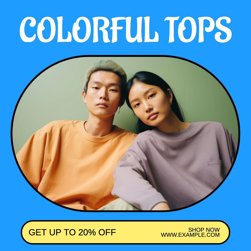 Colorful tops Instagram post template, editable text