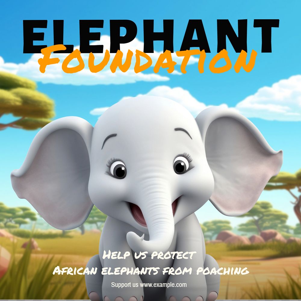 Elephant foundation Instagram post template, editable text