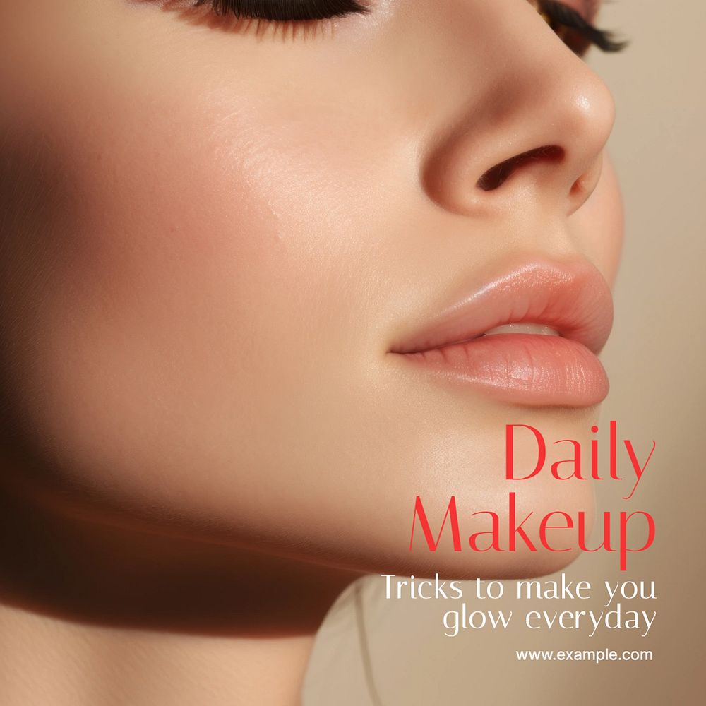 Daily makeup Instagram post template, editable text