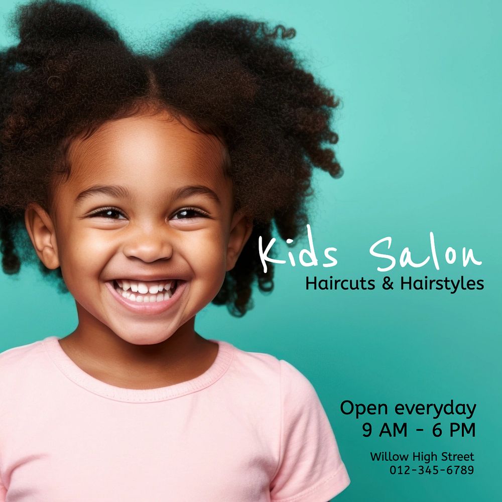 Kids Salon Instagram post template, editable text