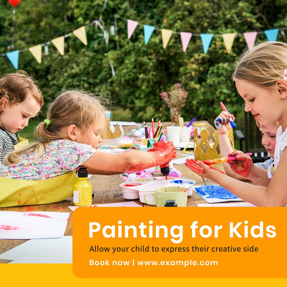 Painting for kids Instagram post template, editable text