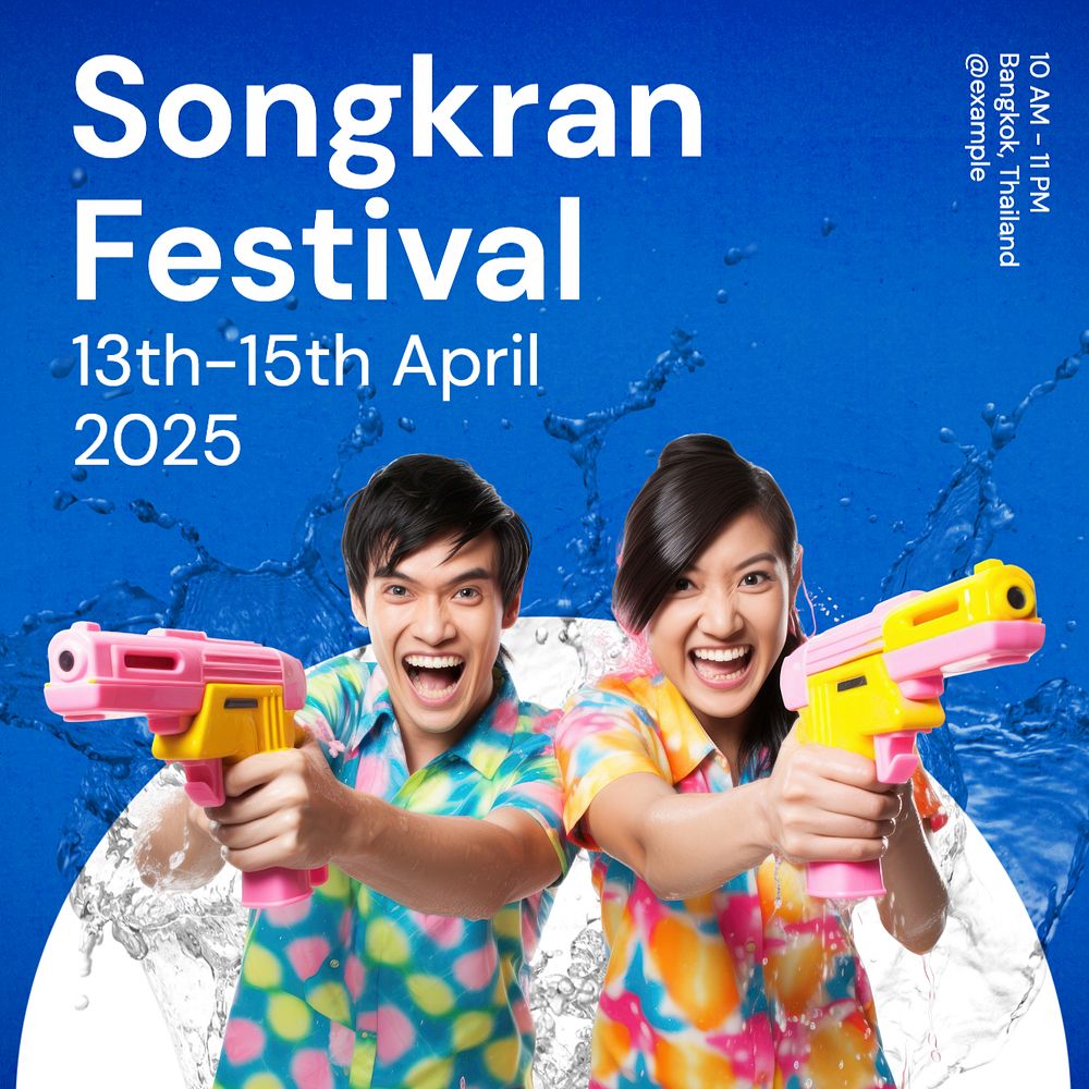 Songkran festival Facebook post template, editable design