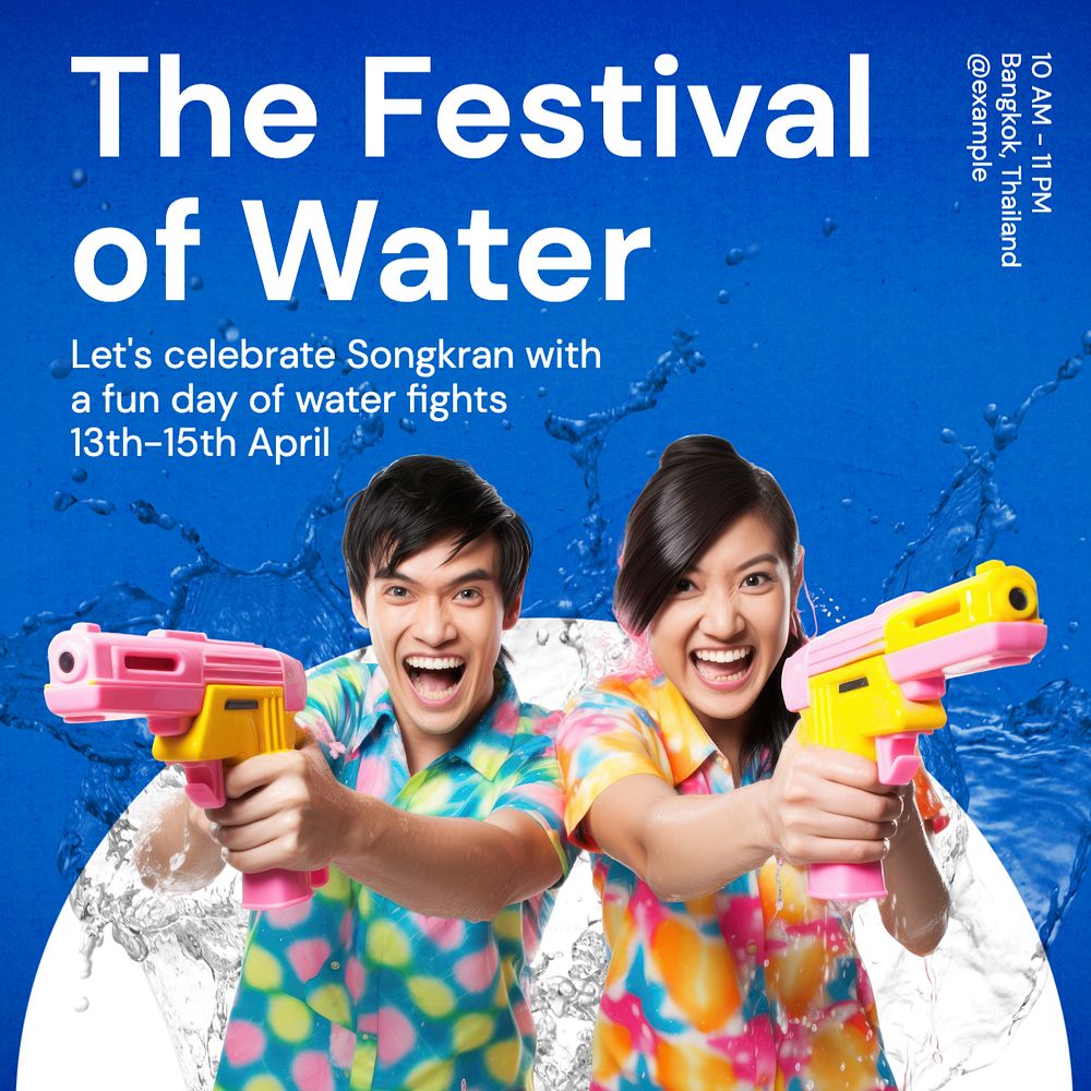 Songkran water festival Facebook post template, editable design