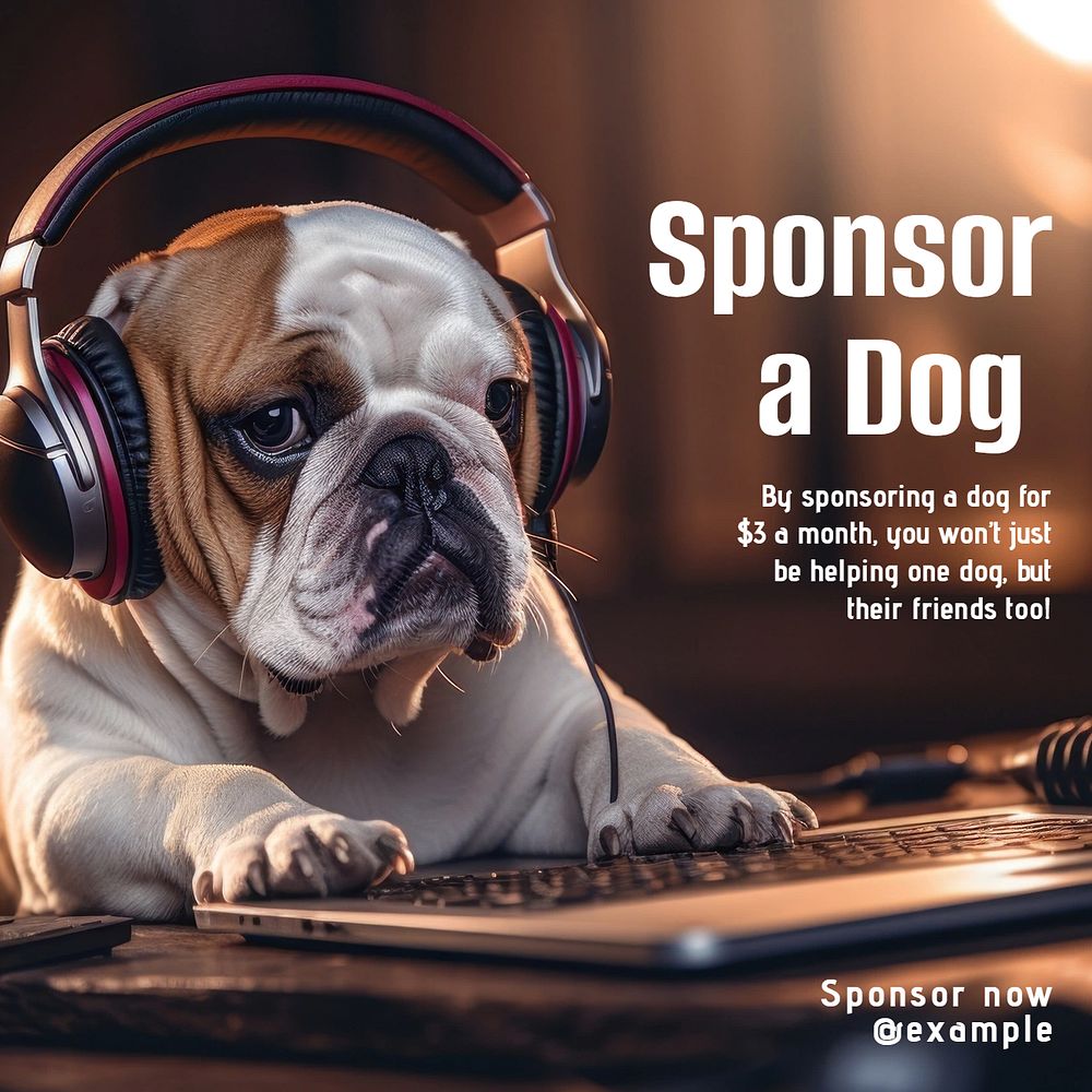 Dog charity Instagram post template, editable text