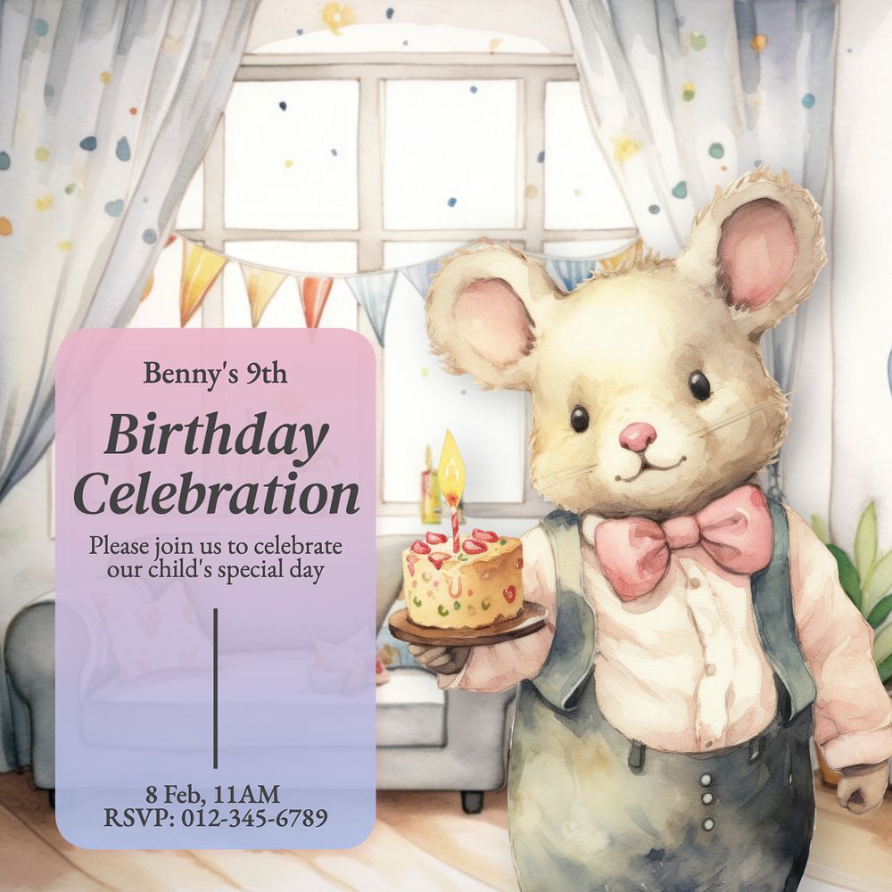 Birthday celebration Instagram post template, editable text