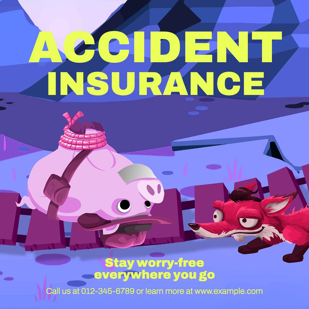 Accident insurance Instagram post template, glitch game editable design