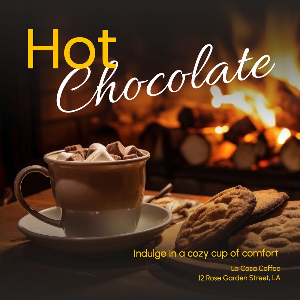 Hot chocolate Instagram post template, editable text