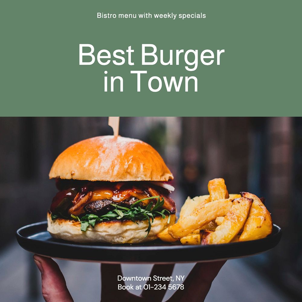 Burger shop Instagram post template, editable text