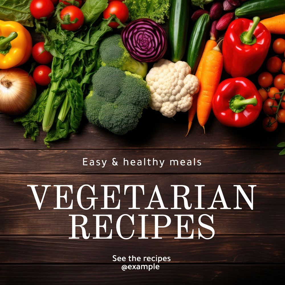 Vegetarian recipes Instagram post template, editable text